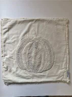 Well Dressed Home Square Pillow Case Halloween Pumpkin Ecru Cotton 20x20